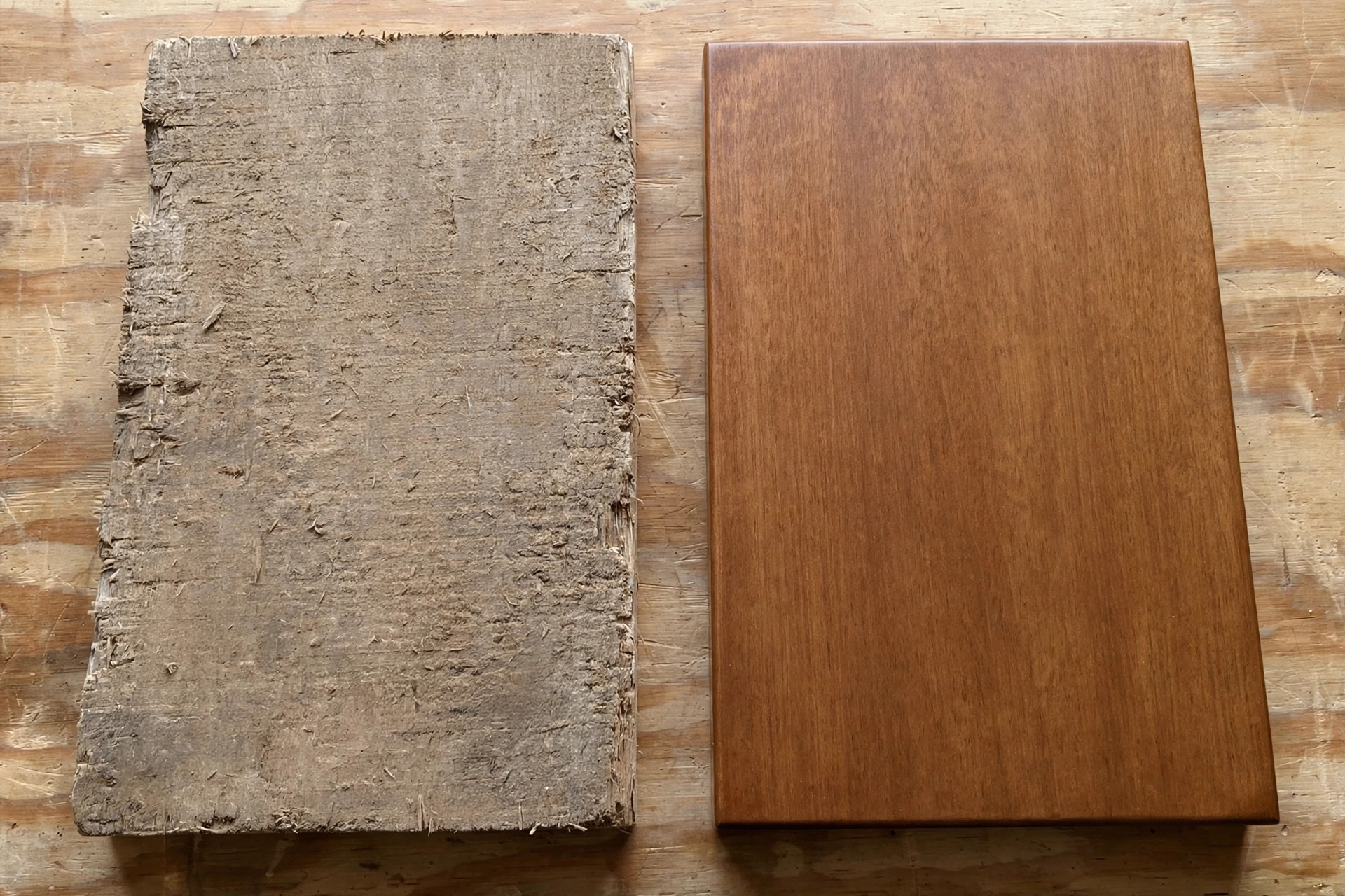 Before and after wood surfaces sanded with the best random orbital sander for beginners woodworking technique