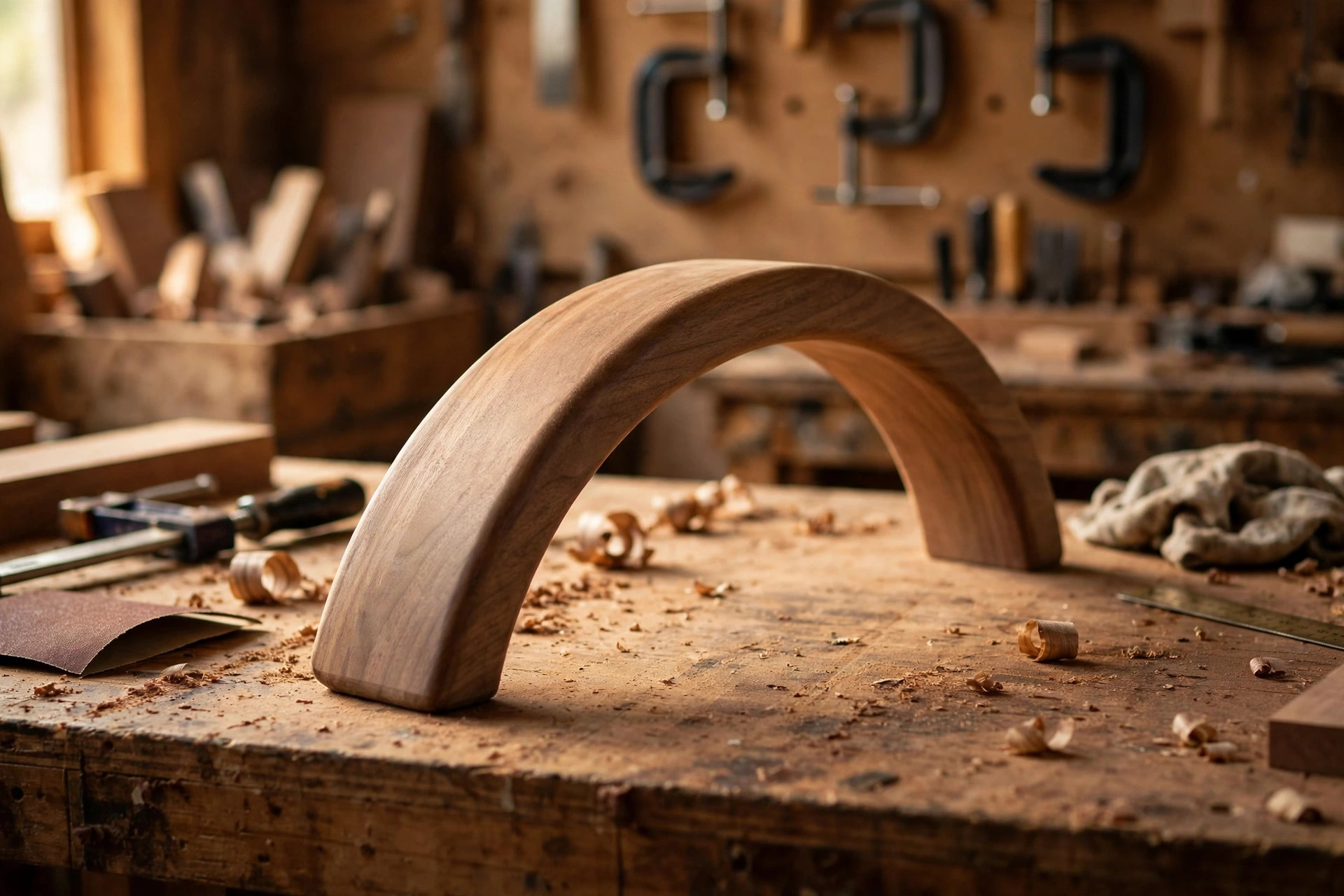 A finished curved wooden project piece with smooth sanded edges, best jigsaw for beginners woodworking result