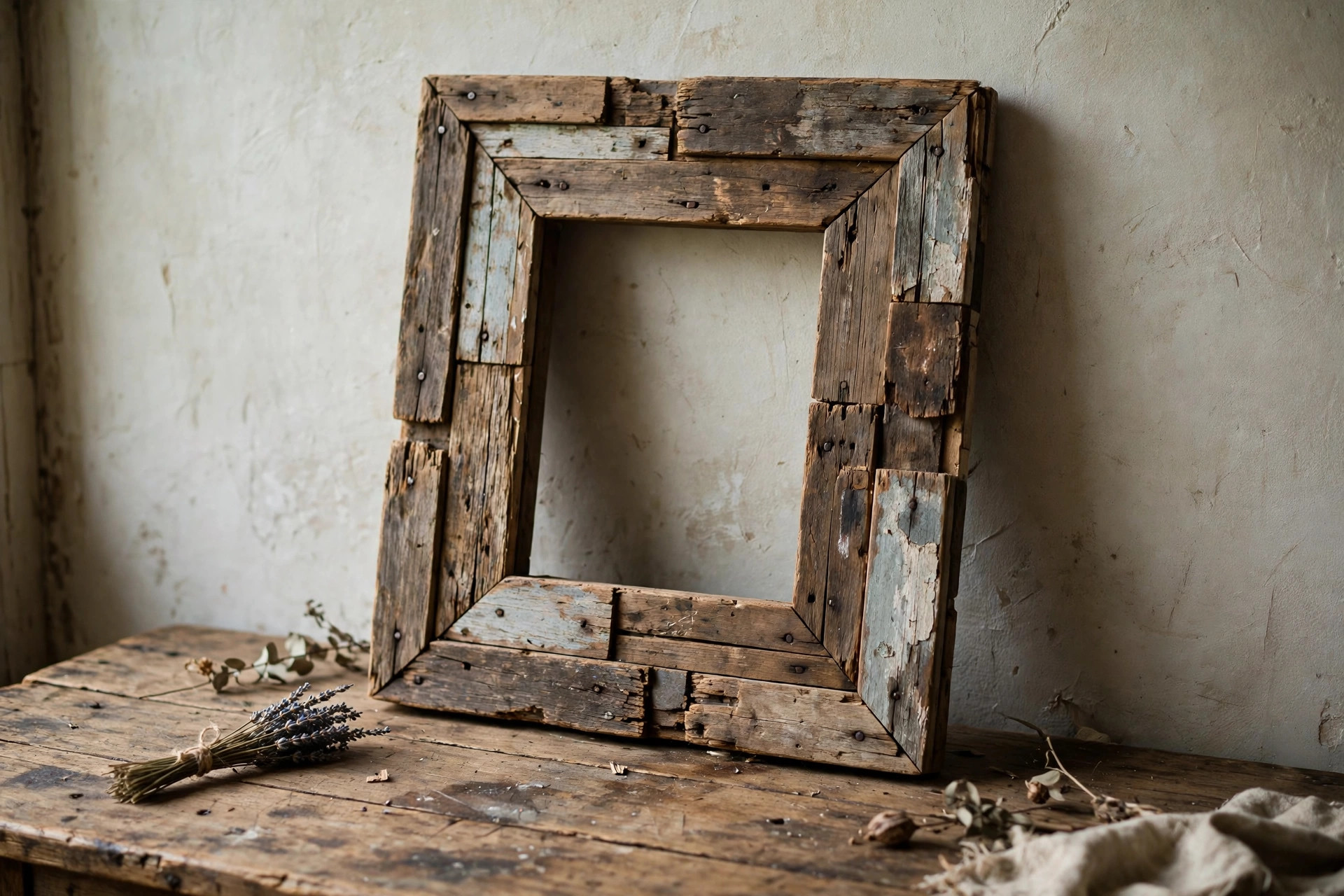 Rustic picture frame made from reclaimed scrap wood