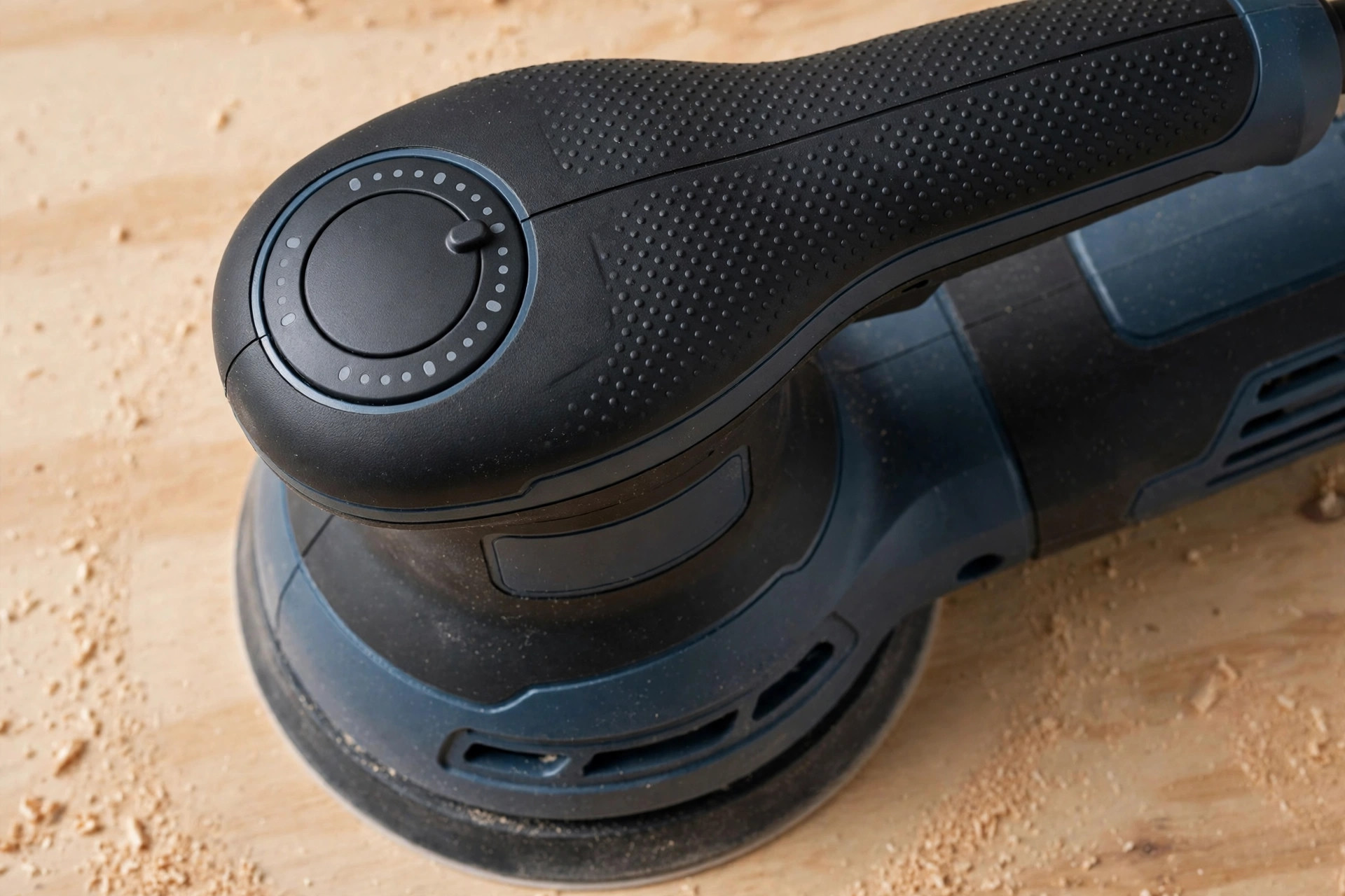 Variable speed dial on the best random orbital sander for beginners woodworking tool